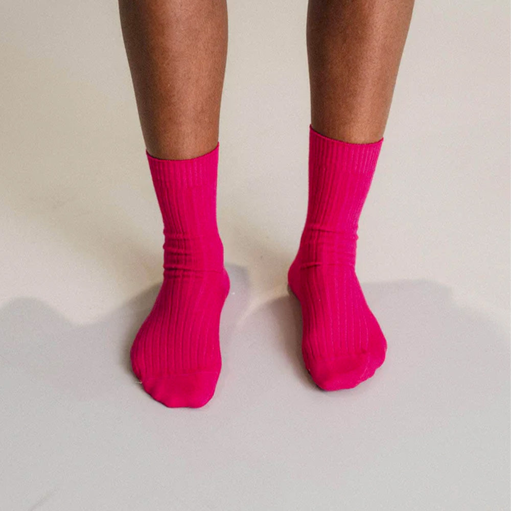 Baserange - Chaussettes Mi-Hautes Côtelées - Rose Ovid