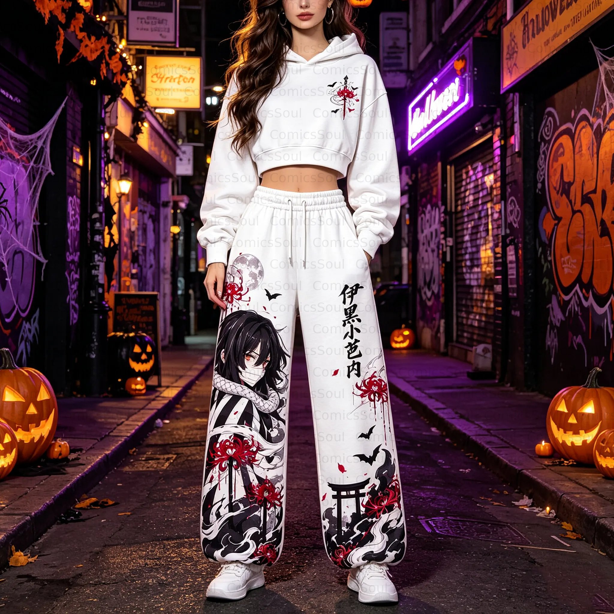 Demon Slayer Cropped Long Sleeve Hoodie & High Waist Jogger Pants Two Piece TeeThreads Sustain the Scene with Custom Apparel