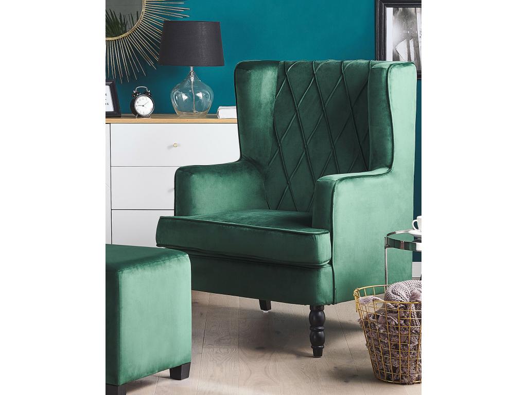 Sillón Homelyvo con reposapiés Terciopelo Verde oscuro