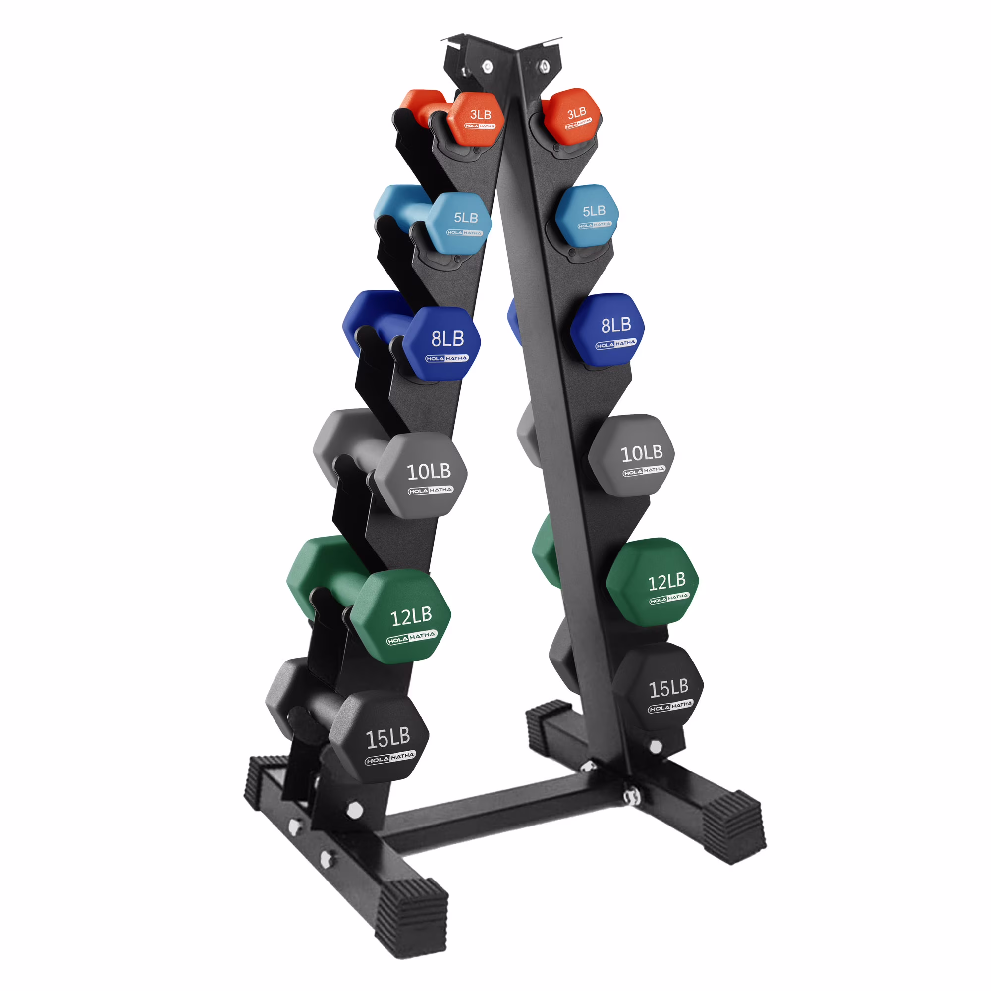 HolaHatha Neoprene Dumbbell Weight Set with Rack (Black), 112.5 lb - Image 3