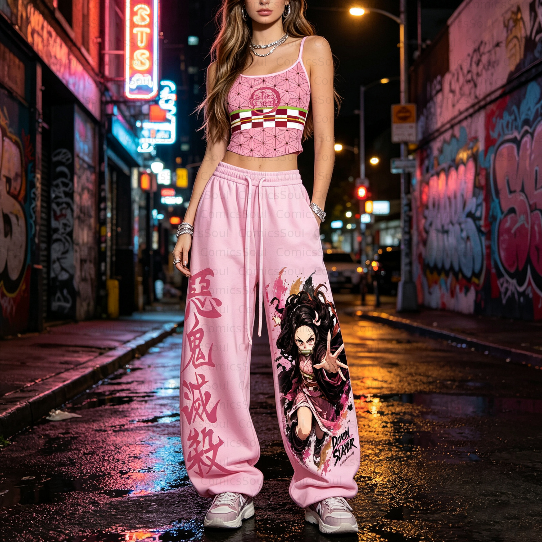 Demon Slayer Top & Elasticated Trousers Two-Piece Set 3051053 TeeThreads Sustain the Scene with Custom Apparel
