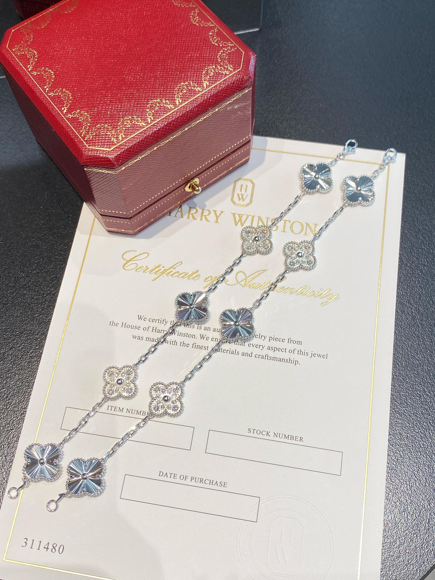 VCA Silver Diamond Vintage Alhambra Bracelet, 5 Motifs - Original Replica Club