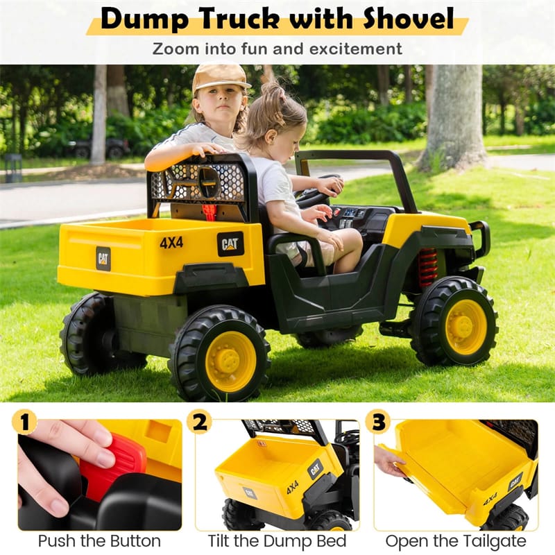 Eletriclife 24V Licensed Caterpillar Ride on Dump Truck 2-Seater Kids UTV Car with Remote Control & Dump Bed