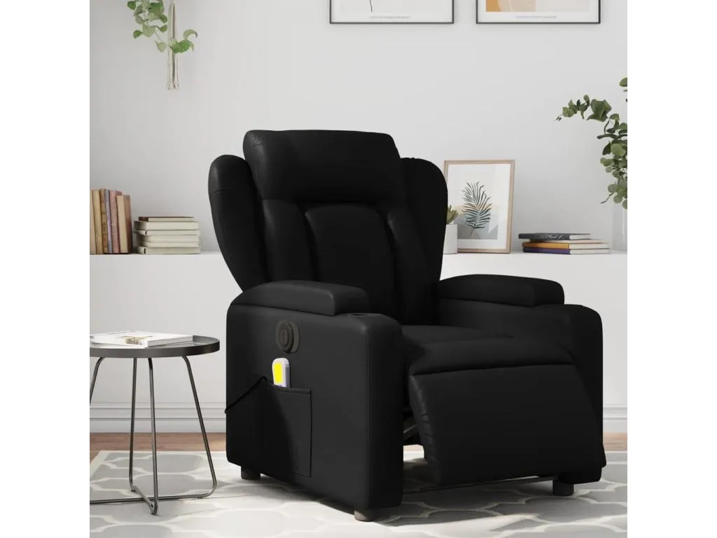 Sillón de masaje reclinable eléctrico cuero sintético negro