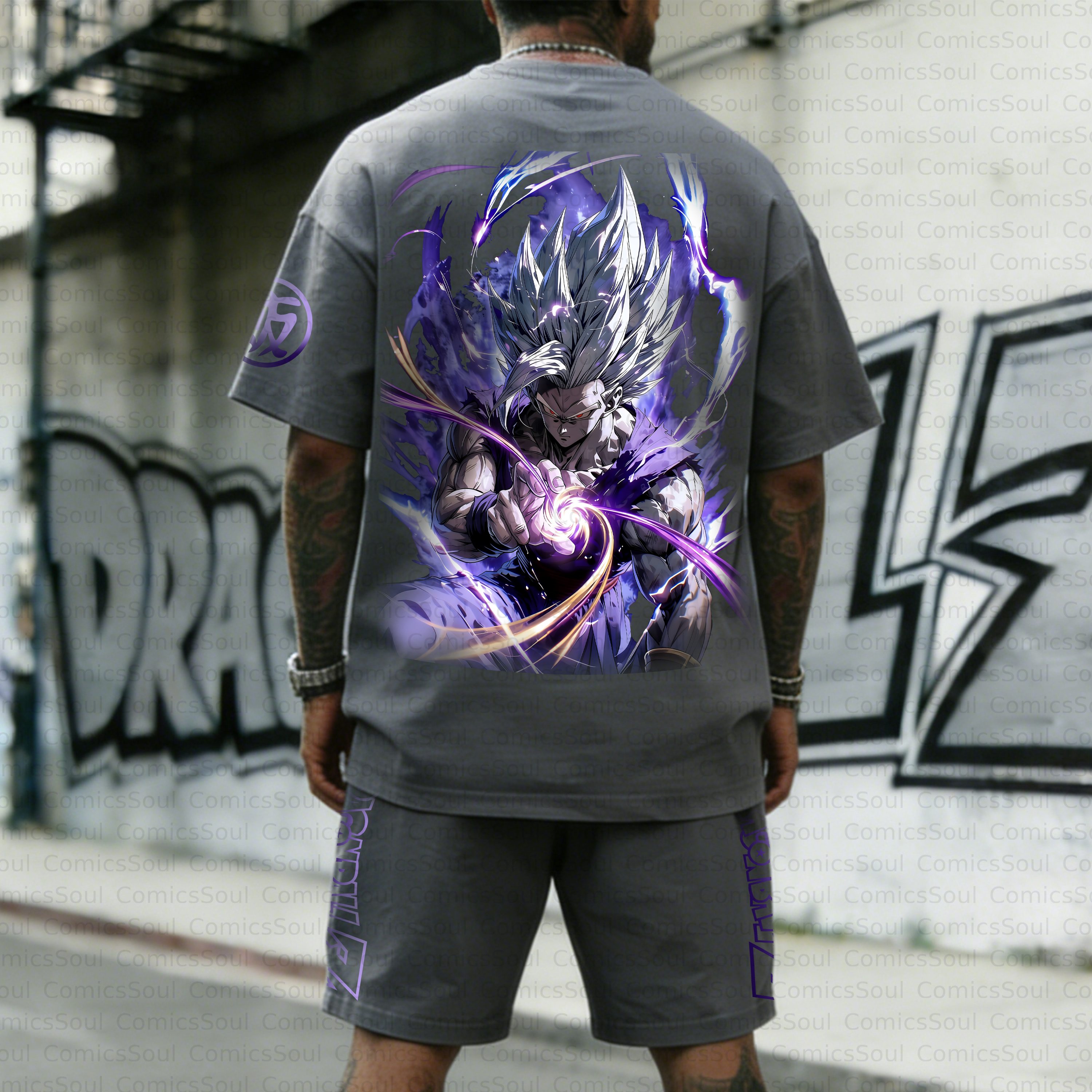 Unisex Anime Inspired Vintage T-shirt& Shorts 2 Pieces Set