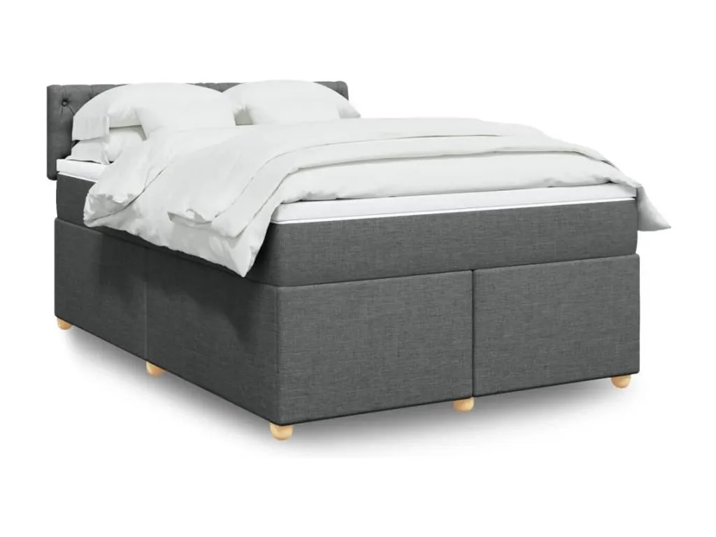 Cama box spring con colchón tela gris oscuro 160x200 cm zkz3520023