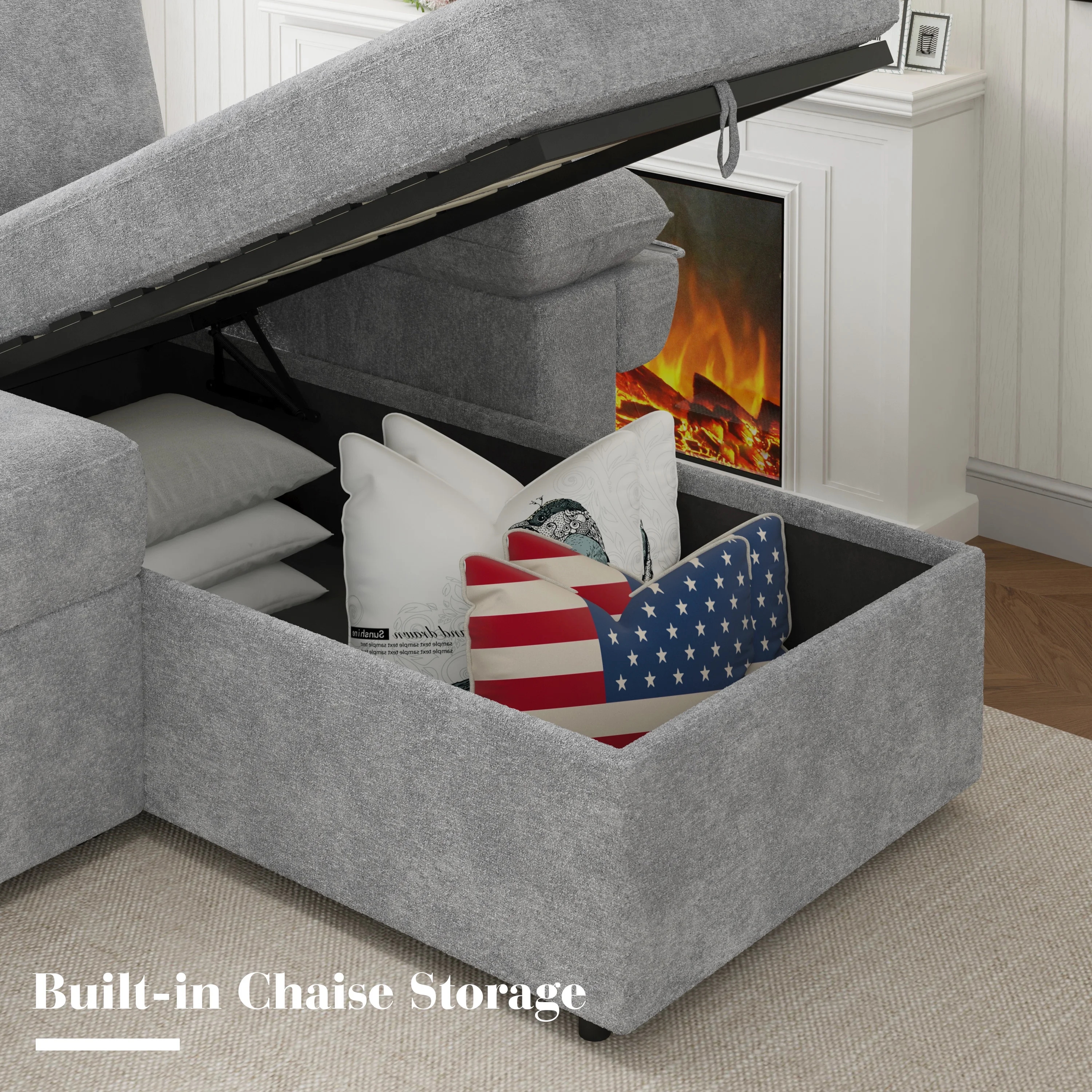 VANACC Sofa Bed, Adult Sleeper Sofa with Storage Chaise, Pull Out Couch for Bed Room, Gray Chenille - Image 10