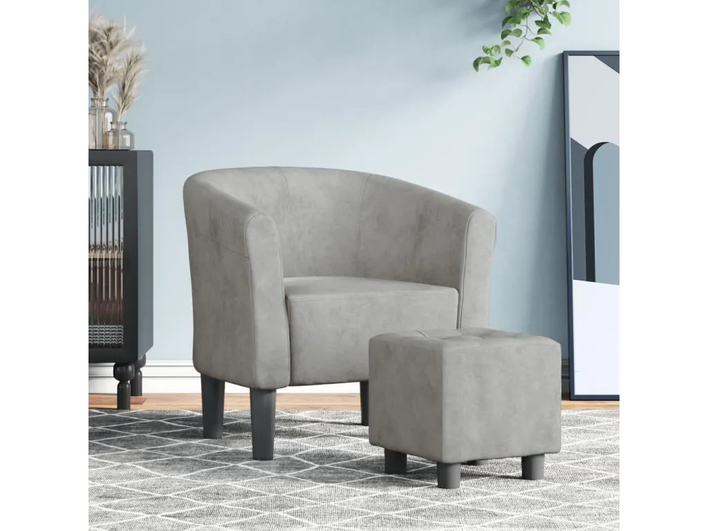 Sillón con taburete terciopelo gris claro