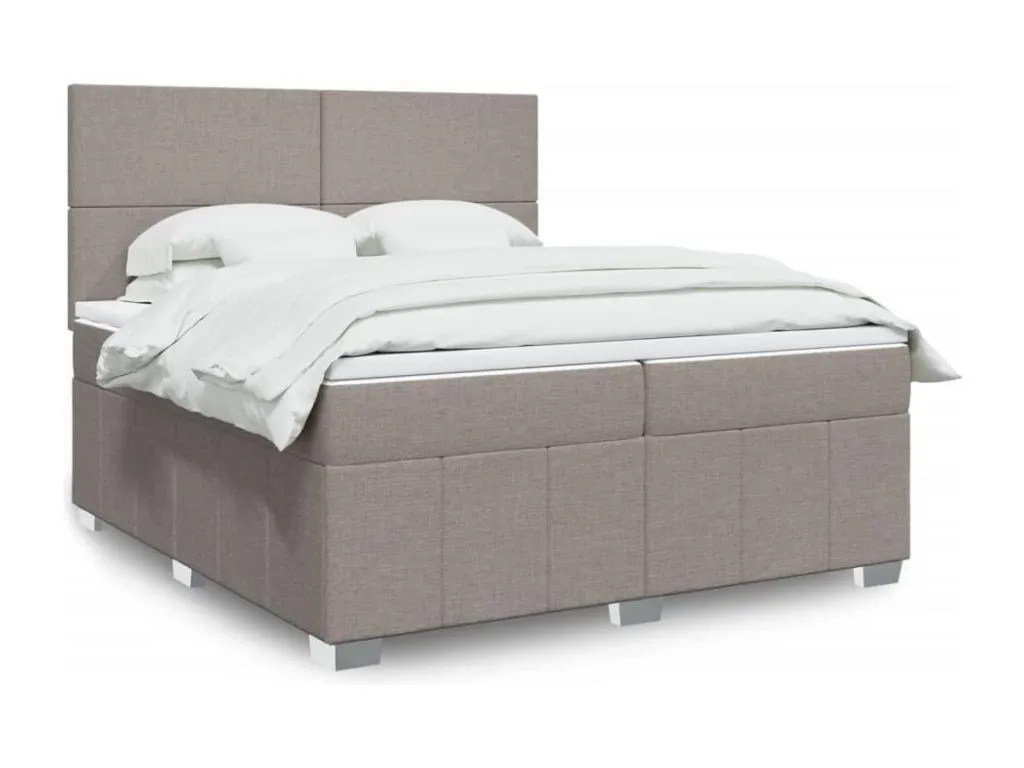 Cama box spring con colchón tela gris taupe 200x200 cm wbs3521999