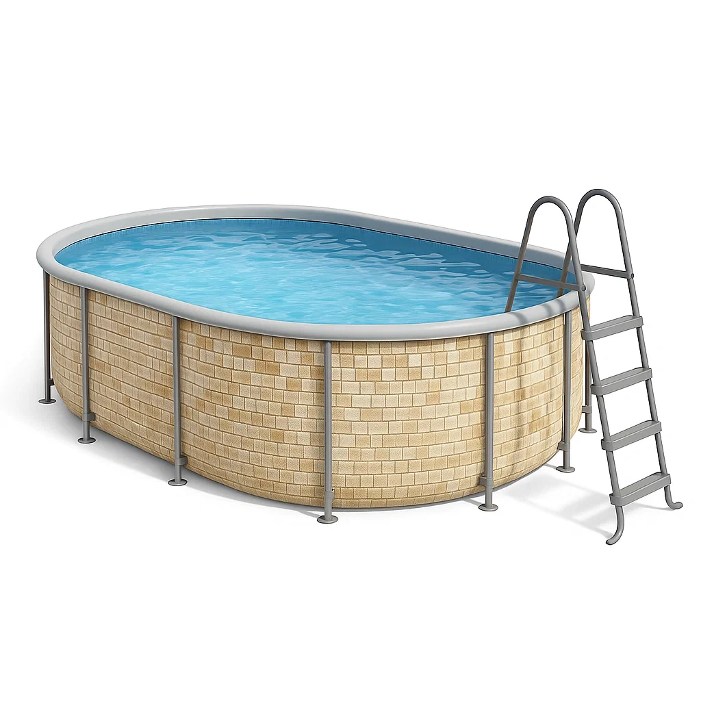 Piscina tubular desmontable ovalada 418x243x98 cm estructura de acero color beige gGUPljb121mY