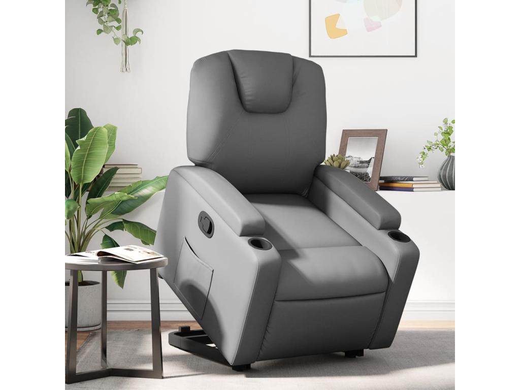Sillón reclinable elevable cuero artificial gris