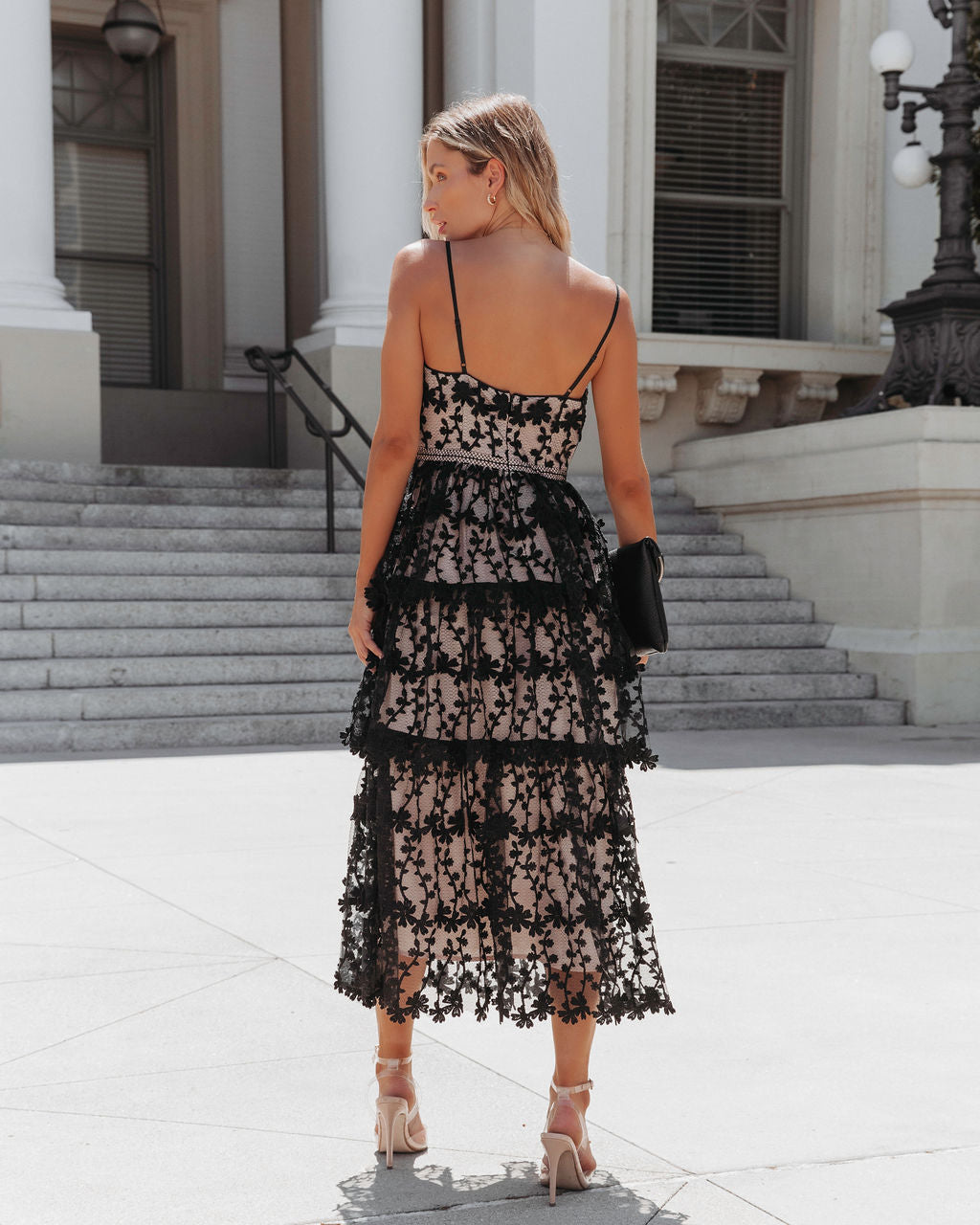 Pascal Tiered Crochet Lace Midi Dress - Black - Se7enfashion