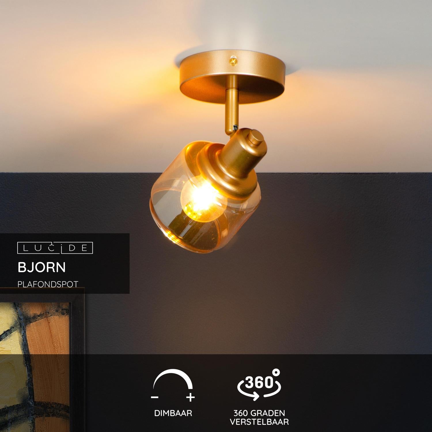 Lucide BJORN Plafondspot - Mat Goud   Messing