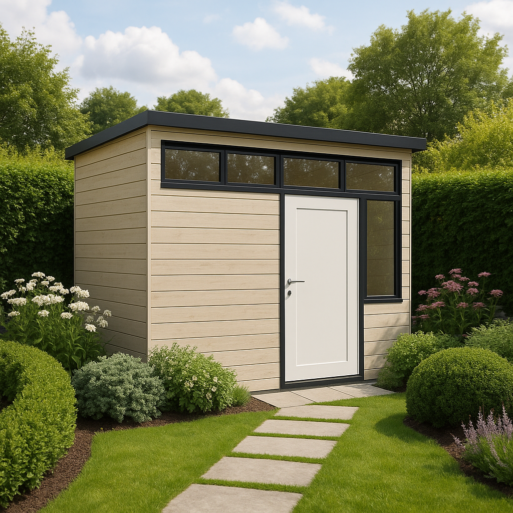 Caseta de jardin de madera Beige y Blanca Madera sintética Exterior 250×200×250cm