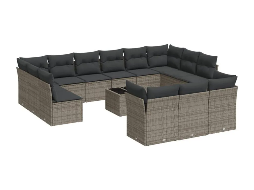 Set de sofás de jardín 14 pzas con cojines ratán sintético gris 77174pbgo