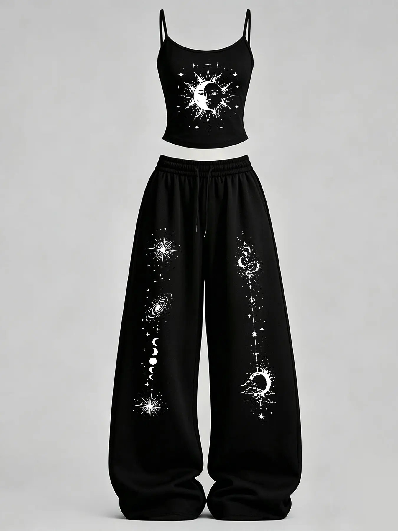 Women's Casual Slim-Fit Tank Top & Loose Pants Set TeeThreads Sustain the Scene with Custom Apparel