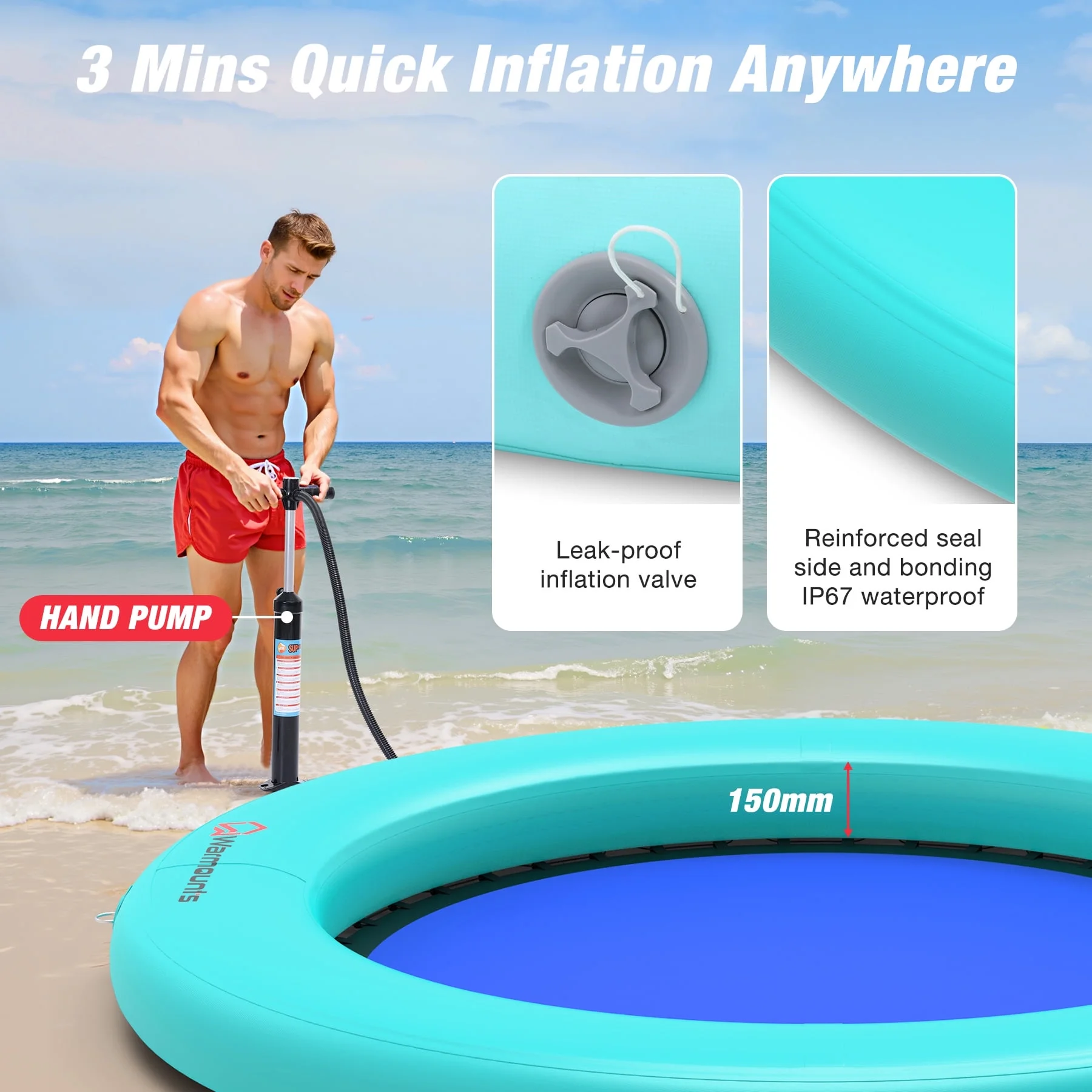 WARMOUNTS Inflatable Floating Dock, 8*6ft Air Inflatable Dock Platform, Non-Slip Water Island Float Raft with Rope Ladder for Ocean Lake River Boat - Image 24