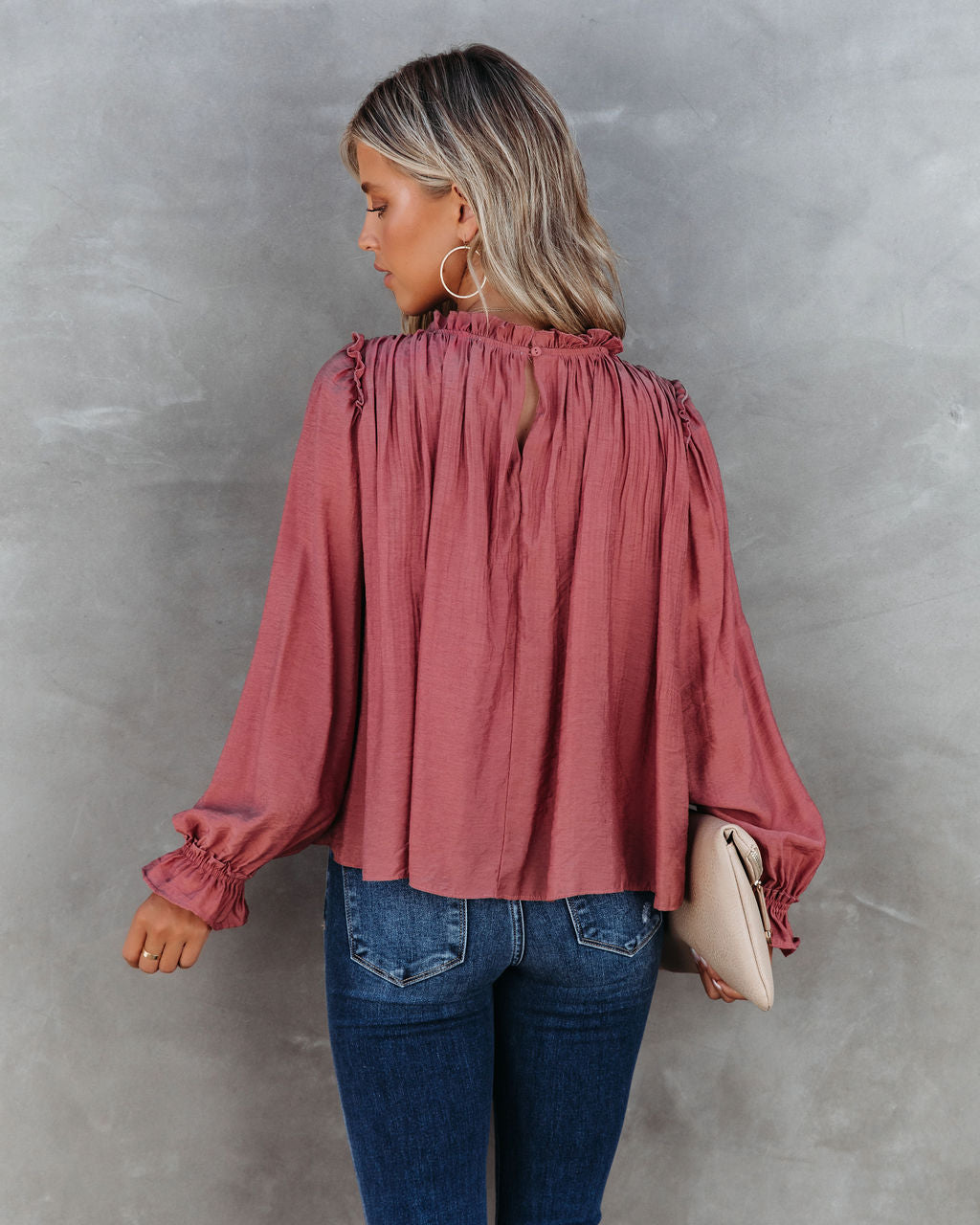 Quinn Crinkle Ruffle Sleeve Top - Dusty Clay - SALE - Se7enfashion