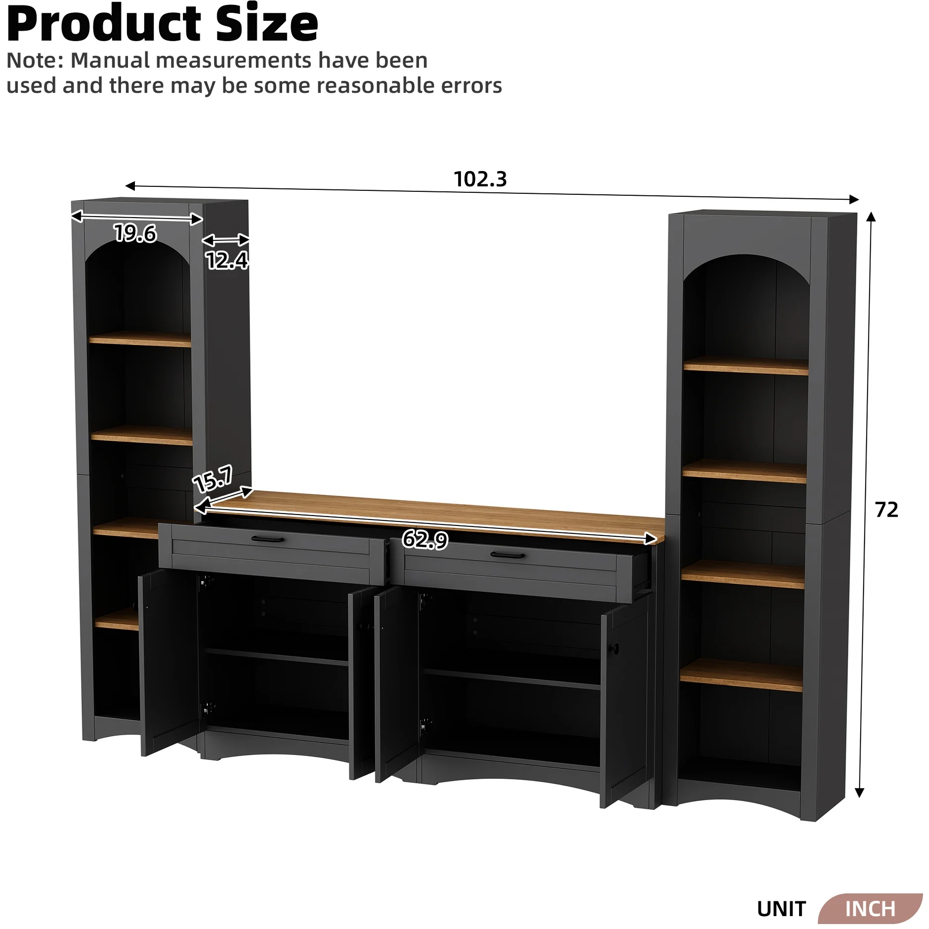 72"h Pantry Pair, 2 , Adjustable Shelves, , Black Finish 2 Bookcase , Cabinet With Vintage Style - Image 12