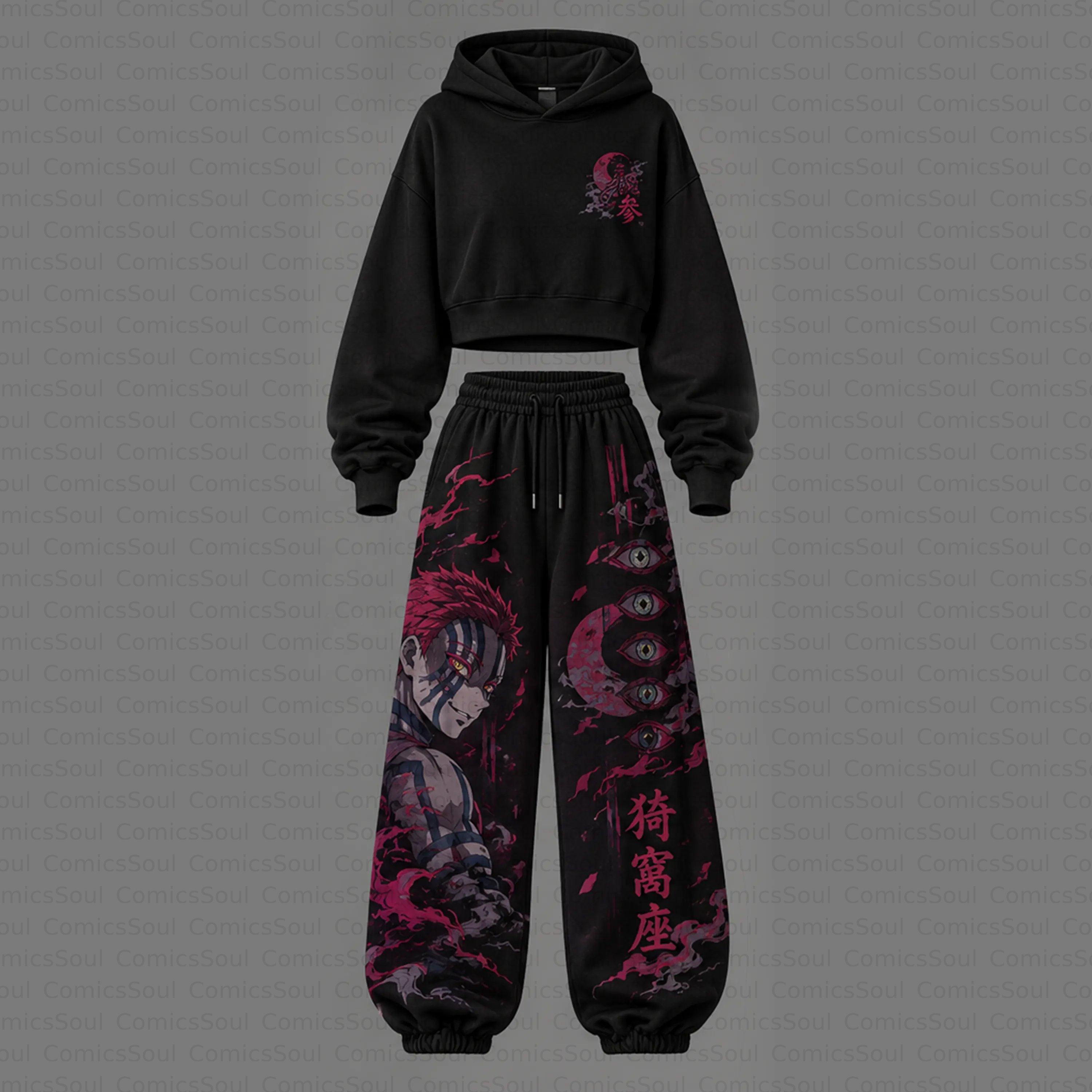 Demon Slayer Cropped Long Sleeve Hoodie & High Waist Jogger Pants Two Piece TeeThreads Sustain the Scene with Custom Apparel