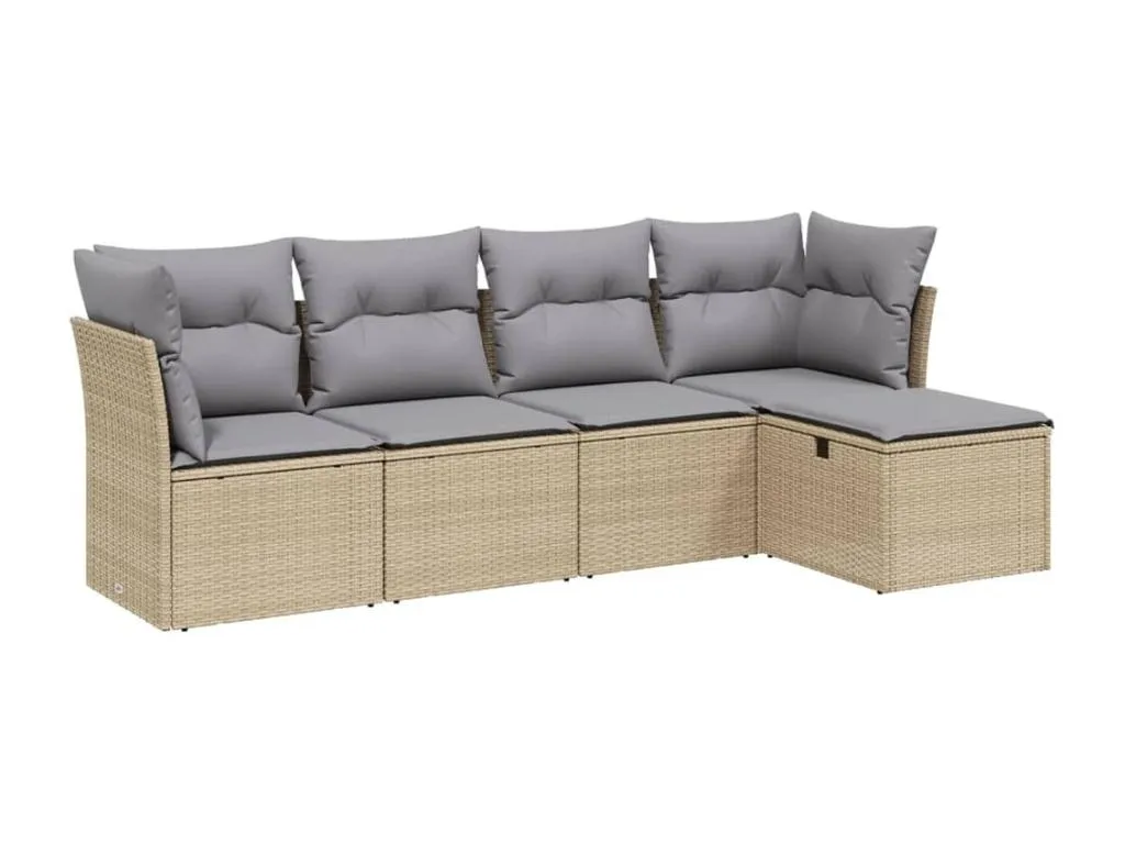 Decoencanto Juego de sofás jardín con cojines beige mezcla 5 pzas ratán PE