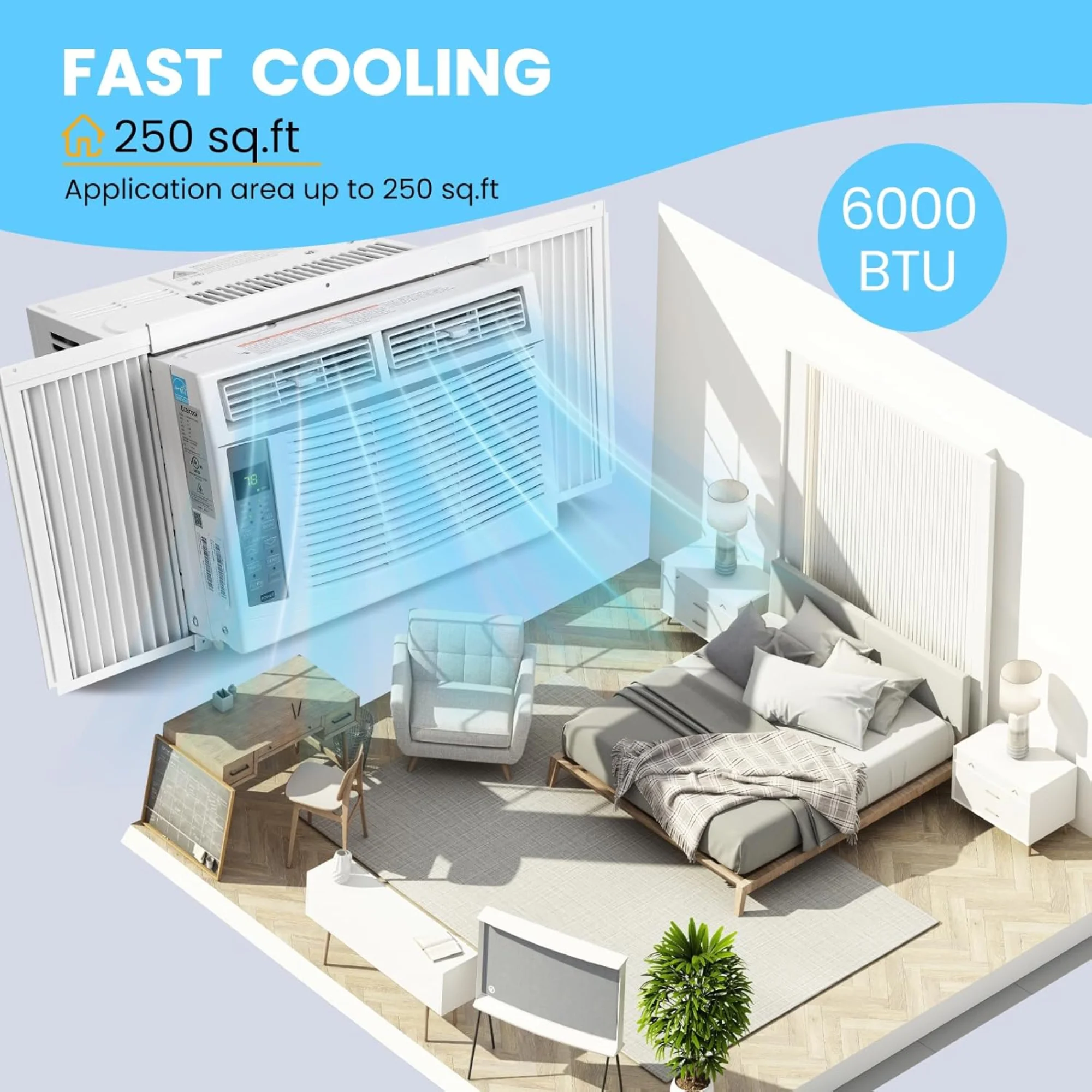 Garvee 5000 BTU Window Air Conditioner,Fast Cooling for Rooms up to 150 Sq. ft,Window Ac Unit with 7 Level Temperature Setting,White - Image 15