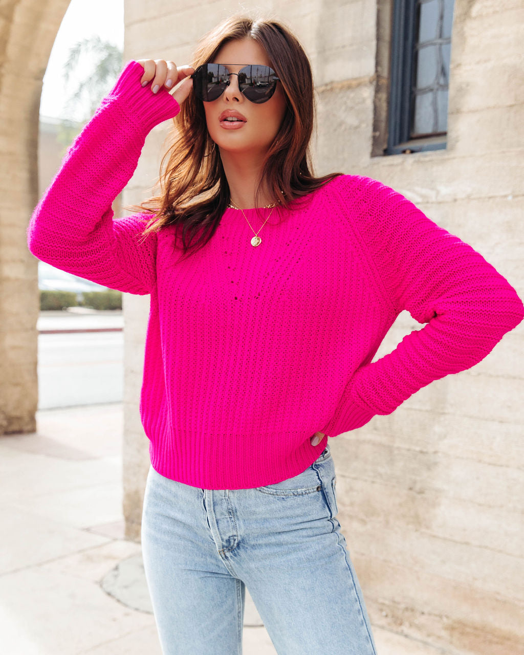 Hype Gal Knit Pullover Sweater - Neon Pink - Se7enfashion