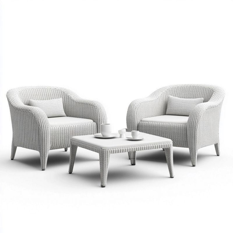 Conjunto de Sofás de Exterior 2 Sillas con Mesa Ratán Sintético Blanco Terraza Jardín