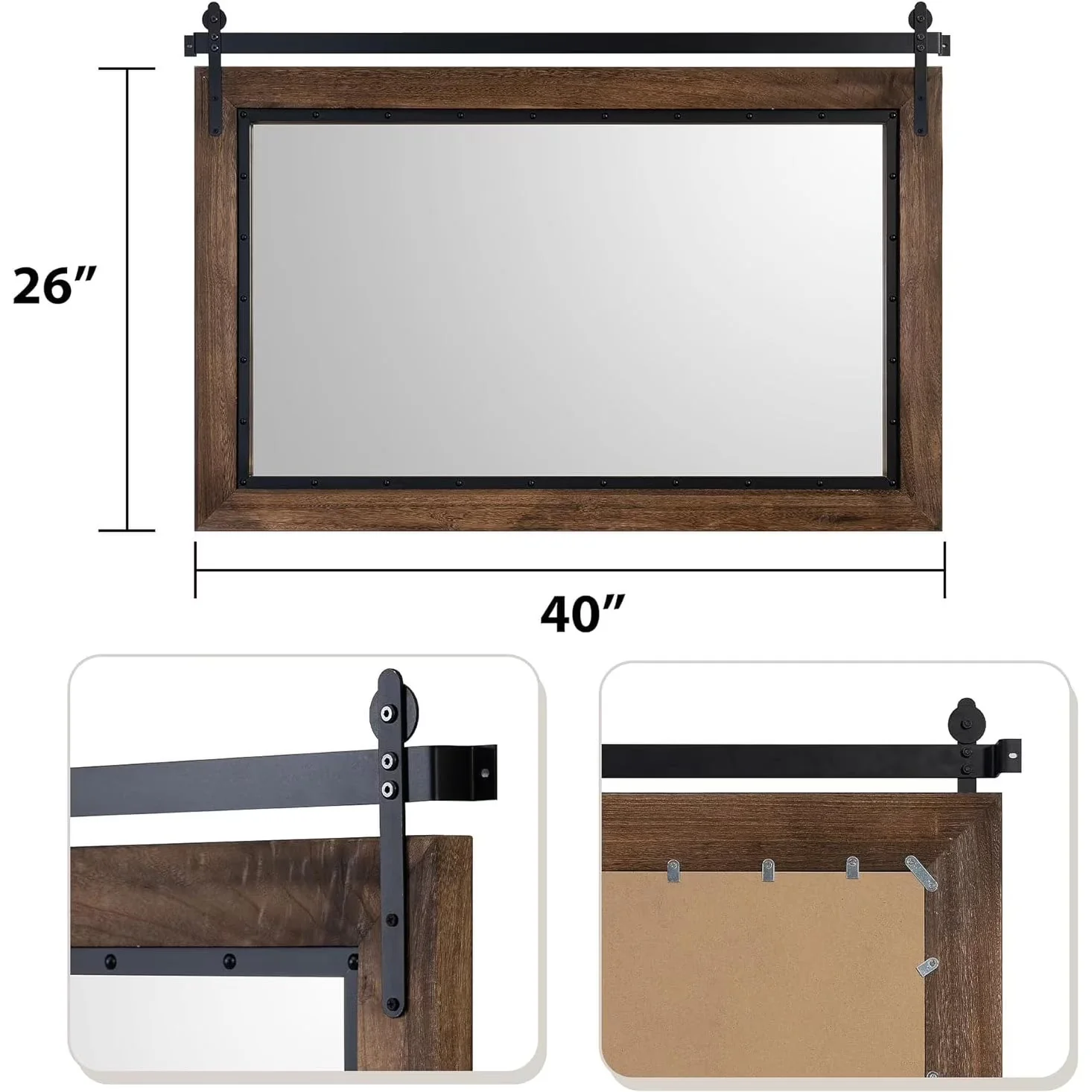 COSMOGO Farmhouse Barn Door Style Natural Wood Bathroom Vanity Wall Mirror 24 x 32 in - Image 2 COSMOGO Farmhouse Barn Door Style Natural Wood Bathroom Vanity Wall Mirror 24 x 32 in - Image 2