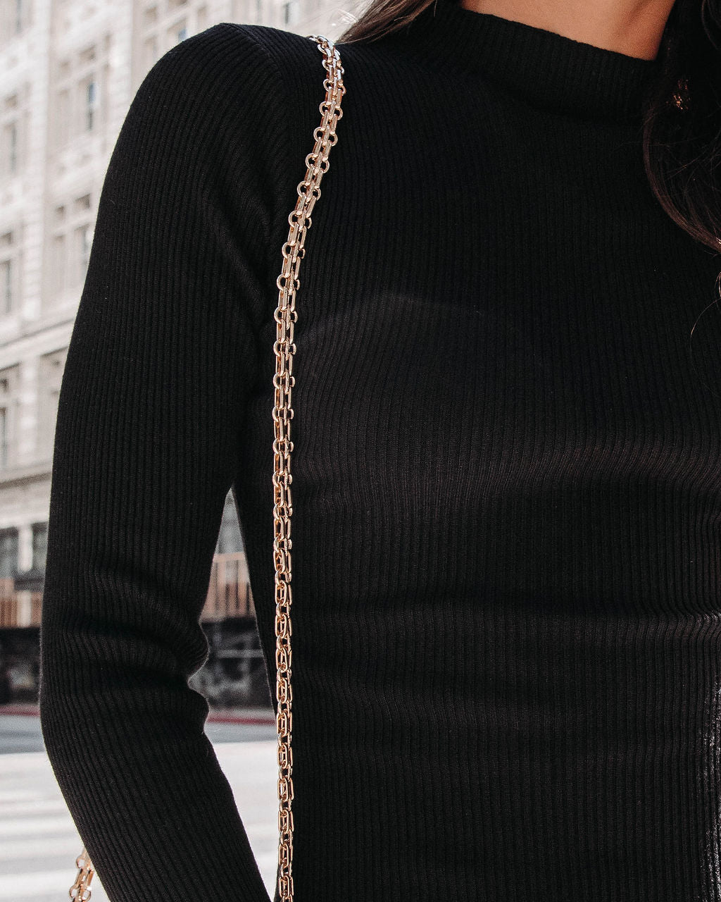 Hold That Thought Ribbed Mock Neck Midi Dress - Black - Se7enfashion