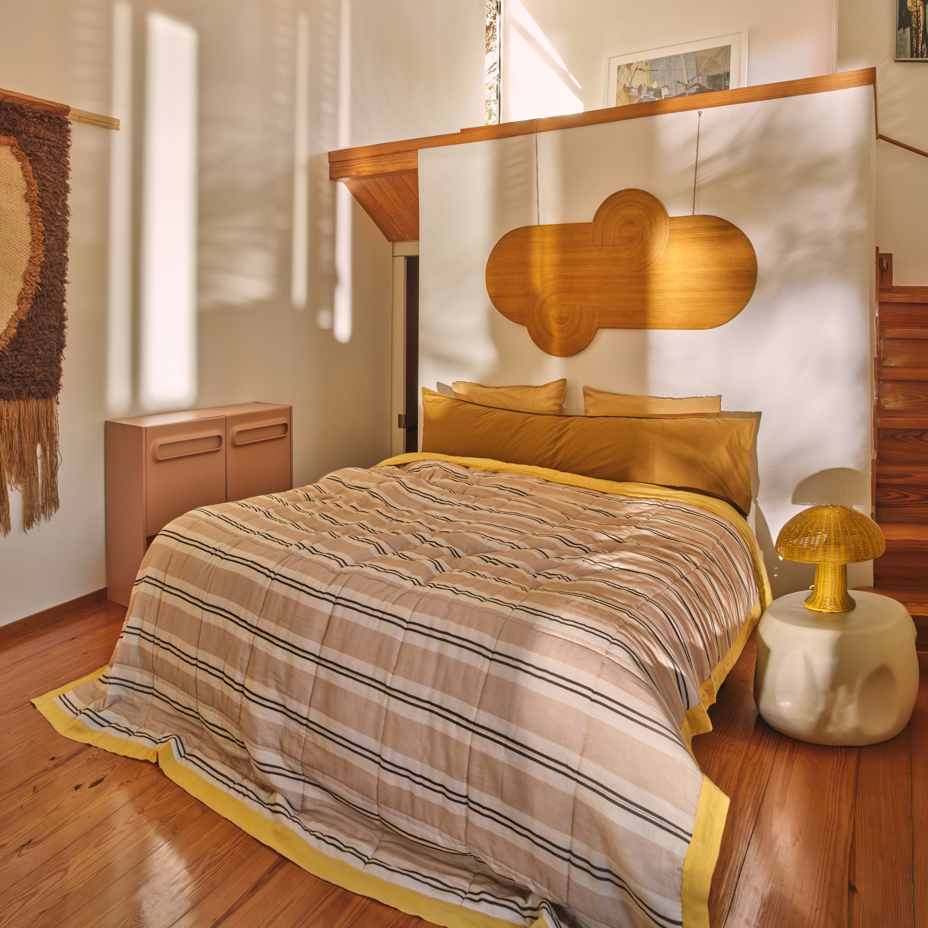 HKliving Rattan Tafellamp - Mustard