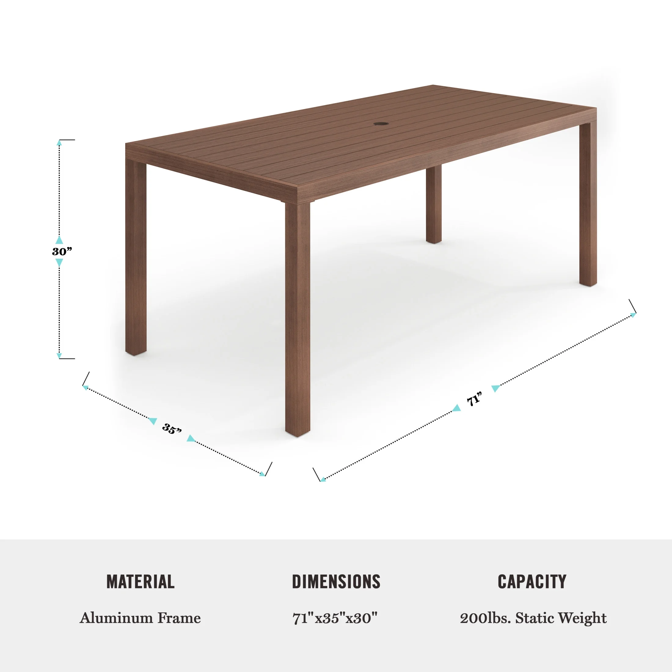 Martha Stewart 71" Indoor-Outdoor Patio Table with Gray Brushed Woodgrain Aluminum Finish - Image 17
