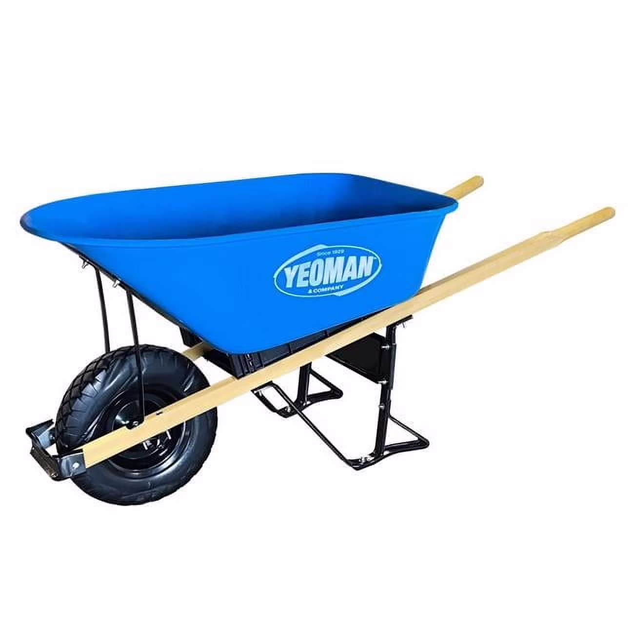 Yeoman 34326 6 Cu. Ft. Wood Handle Poly Tray Wheelbarrow, Blue