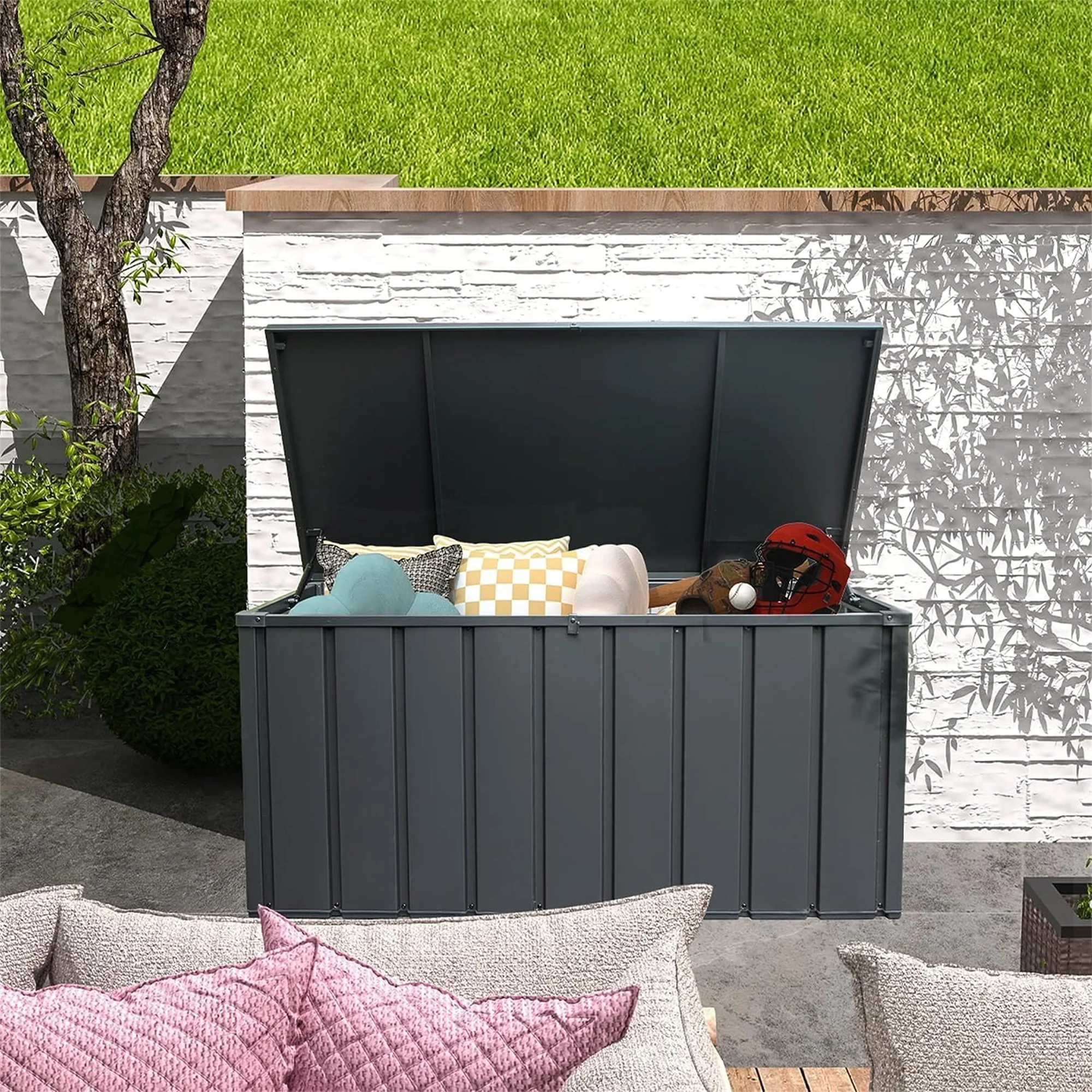 100 Gallon Outdoor Storage Deck Box Waterproof, Large Patio Poolside Storage Bin for Outside Cushions, Throw Pillows, Garden Tools (Dark Gray) - Image 11
