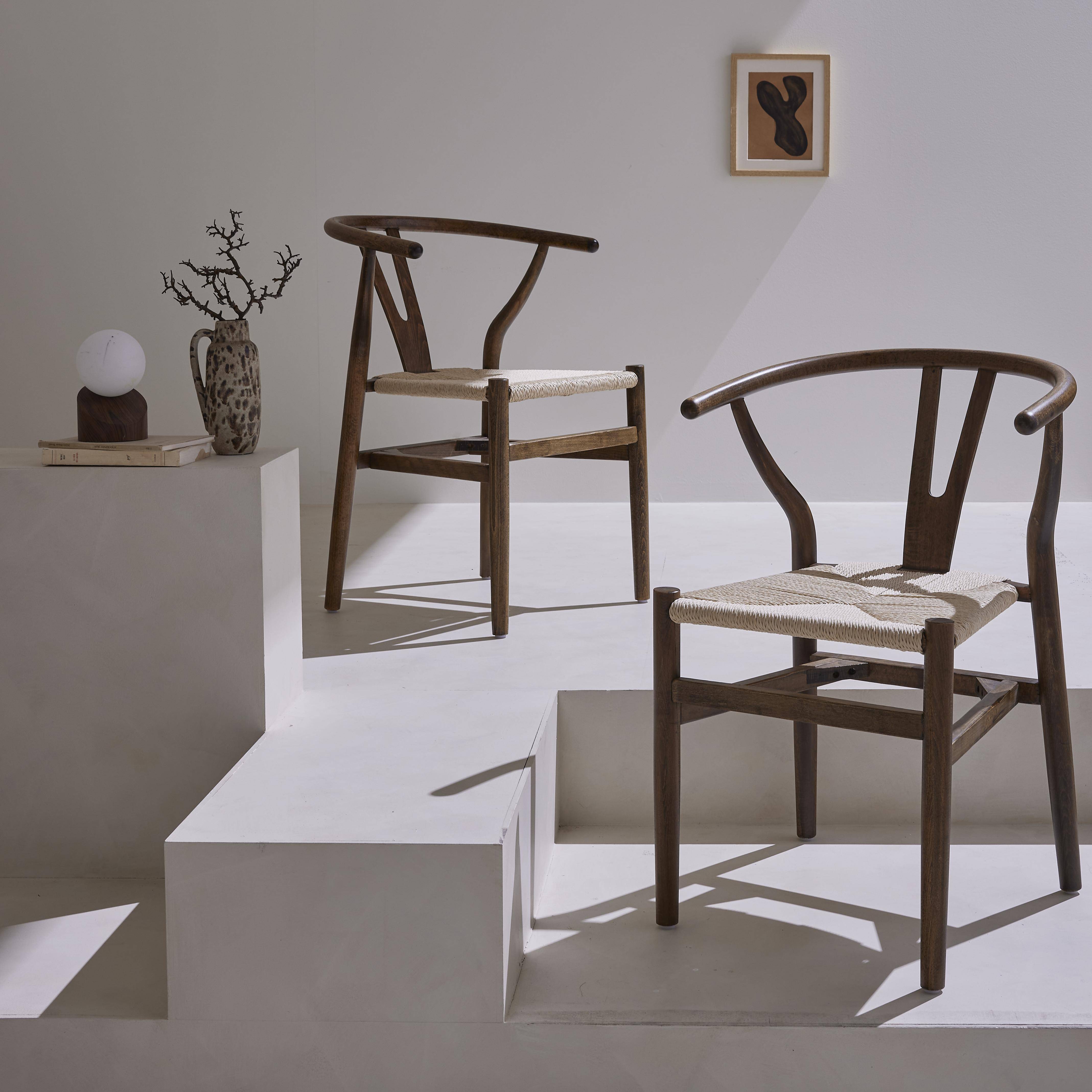 Cecile - Silla de madera con asiento de cuerda, set de 2