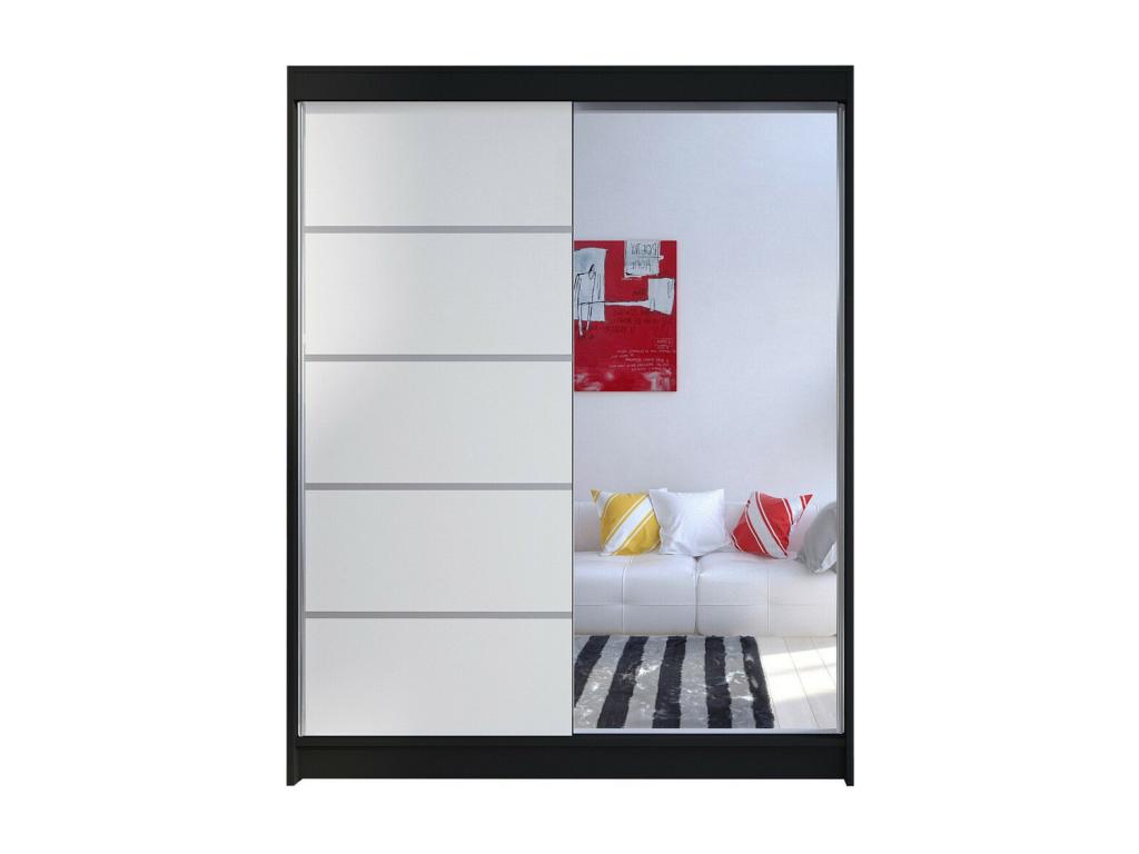 Armario Atlanta 143, Negro|Blanco, 200x150x58cm, Puertas de armario: Correderas