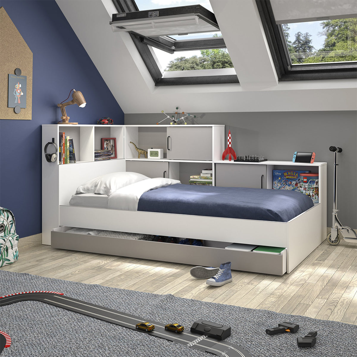 Calicosy - Bed met opbergruimte 90x200 cm - Erwan - H104 cm