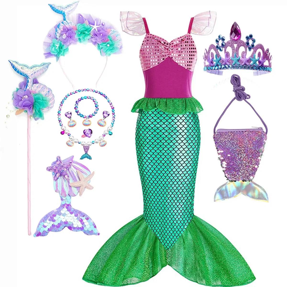 Halloween Costumes Girls Mermaid Dress Costume - Image 16 Halloween Costumes Girls Mermaid Dress Costume - Image 16