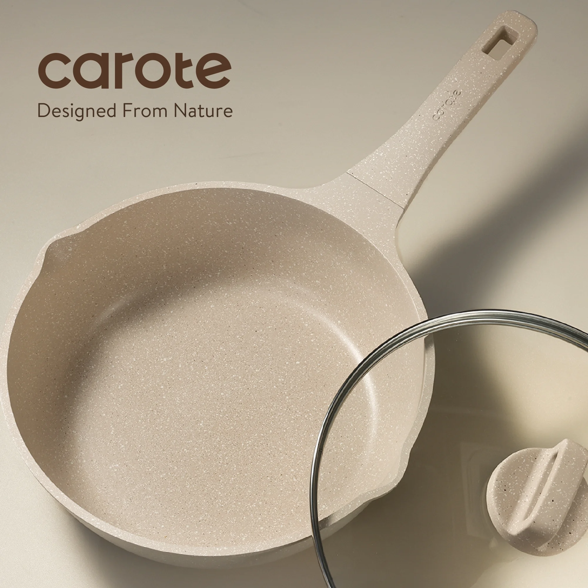 Carote 13 Pcs Nonstick Cookware Sets, Non Stick Pots and Pans Set, Induction Cookware, Taupe - Image 4