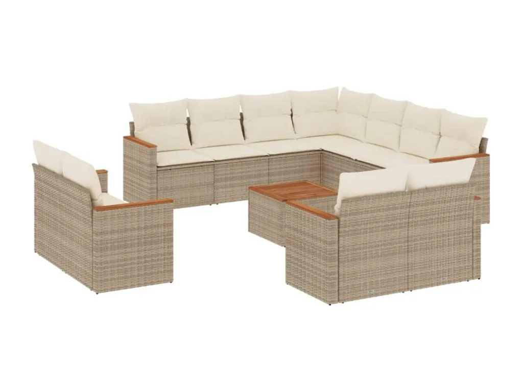 Set de sofás de jardín 12 pzas y cojines ratán sintético marrón