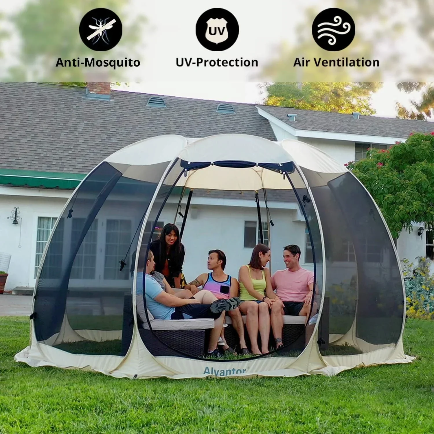 Screen gazebo sleeps 6-10-15 people Igloo-style canopy tent mosquito net on the sides Perfect
