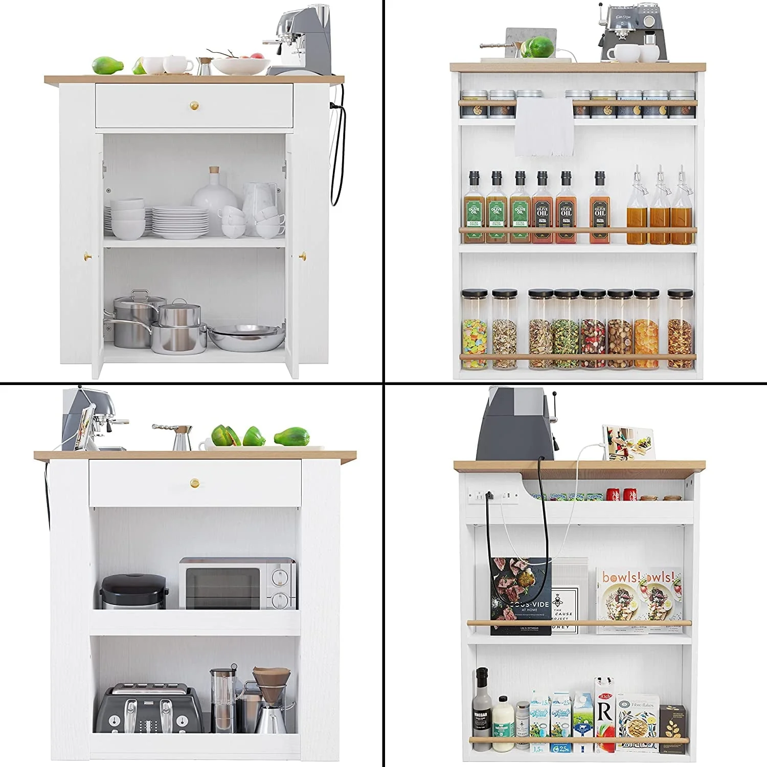IRONCK Kitchen Island with Large Storage Space and Charging Station, 29.5"D x 39"W x 38"H, White - image 8