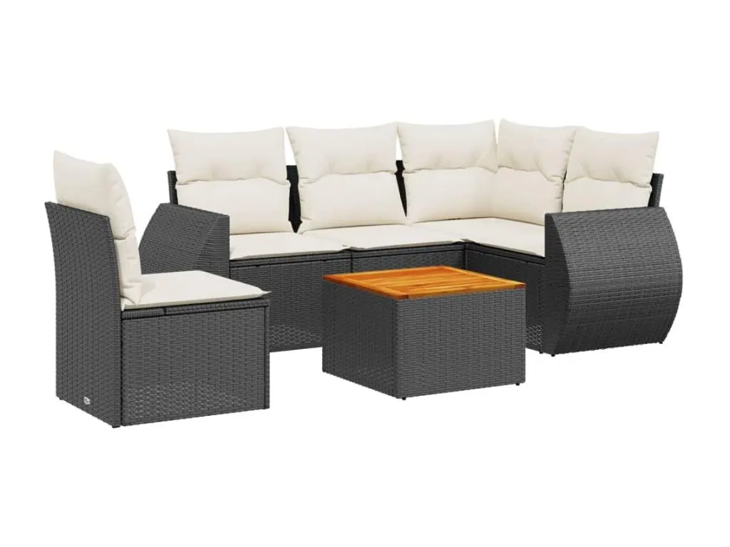 Set de 6 piezas de sofás para jardín con cojines en ratán sintético negro wiab79584