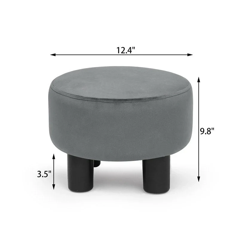 Adeco Modern Velvet Round Ottoman Footrest Stool with Padded Seat