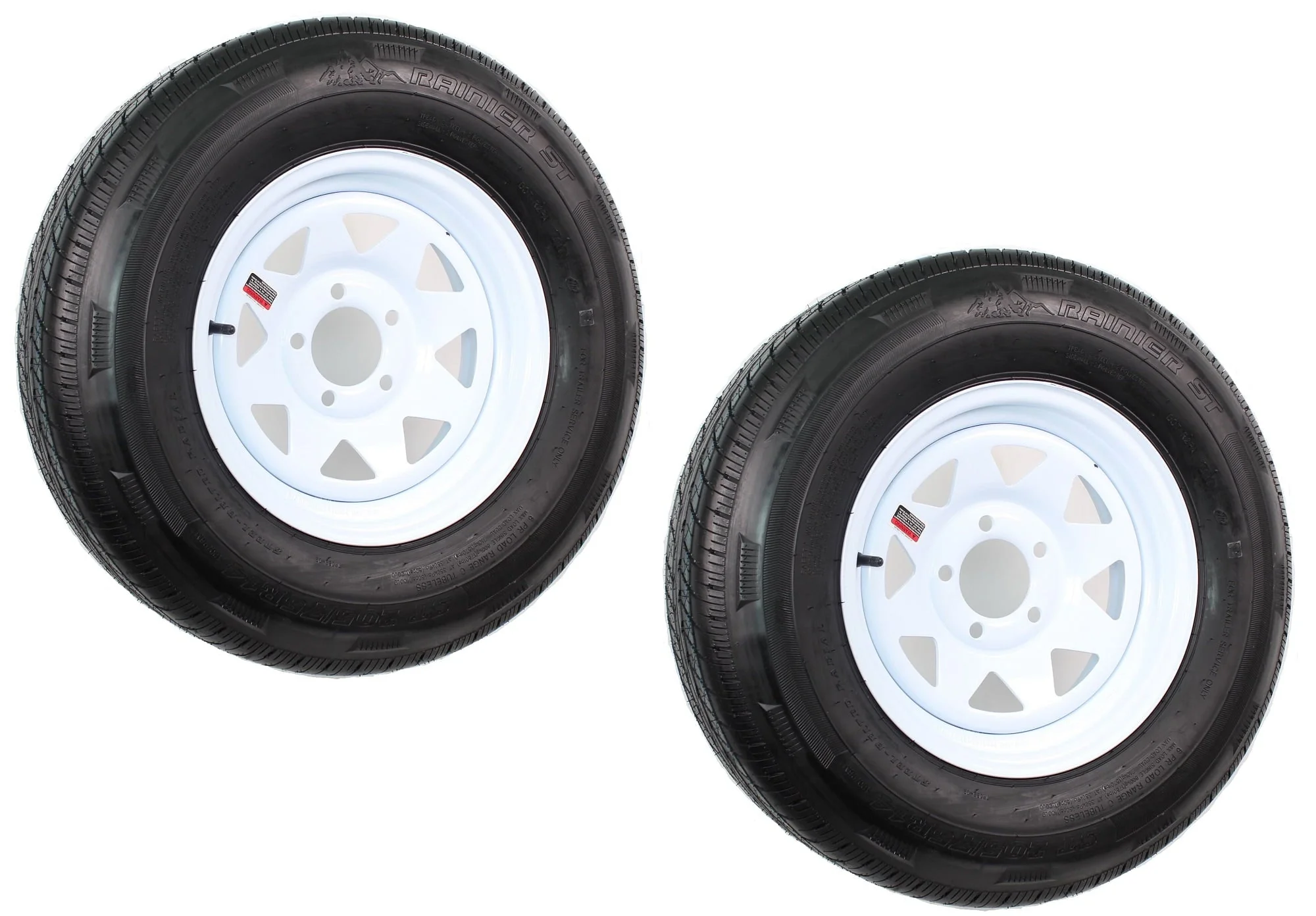 2 - Pack Radial Trailer Tire on Rim ST205/75R14 LRD 14" 5 Lug Spoke Wheel White