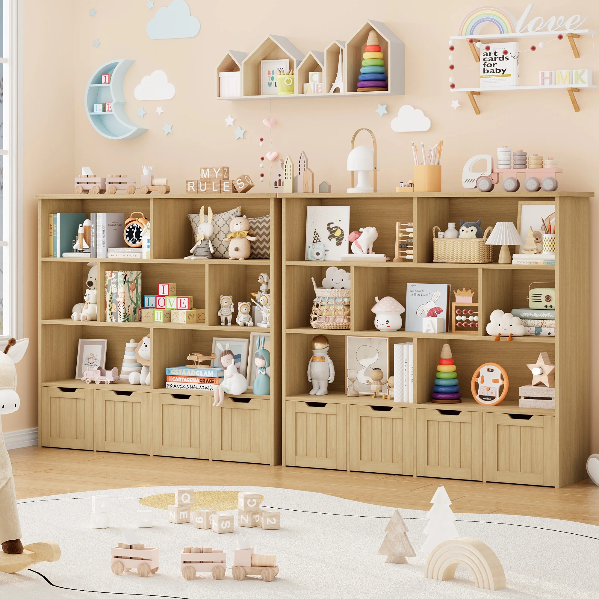 Homfa 7 Cube Toy Storage Organizer, Kids Geometric Bookcase and Bookshelf with 4 Drawers, White - Image 20