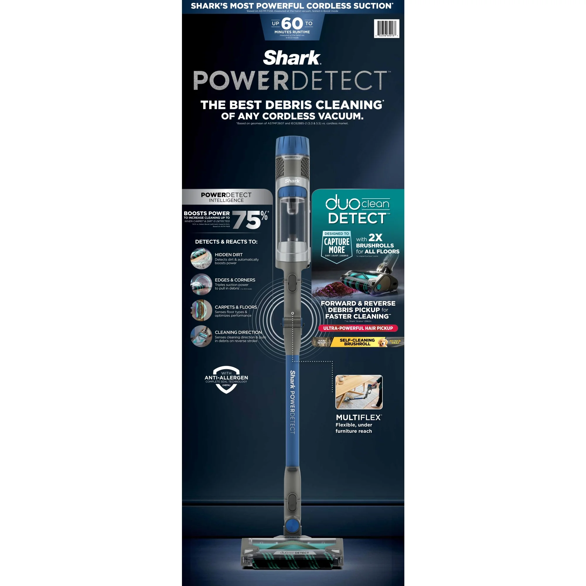 Shark PowerDetect Cordless Stick Vacuum, Multi-Surface, with DuoClean Detect Nozzle and MultiFLEX Wand, Up to 60 Mins Runtime, IP1250 Blue - Image 11