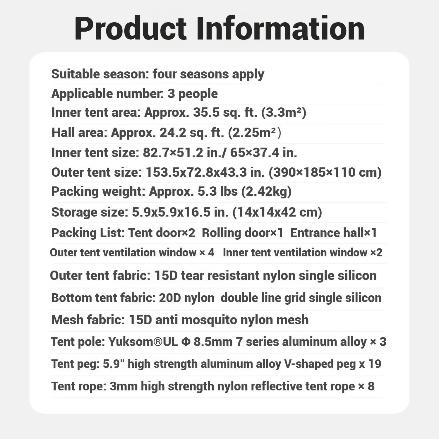 Naturehike, Ultralight Hiking Tent, Tear-resistant Tunnel Tent, Waterproof Camping Tent, Windproof Tent with Hall, 15D Lightweight Silicone-coated Nylon Fabrics,Large size for 2/3 Person. - Image 30
