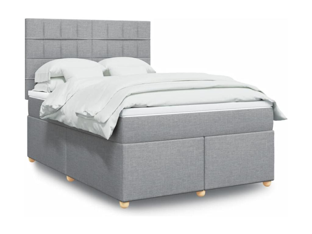 Cama box spring con colchón tela gris claro 140x190 cm