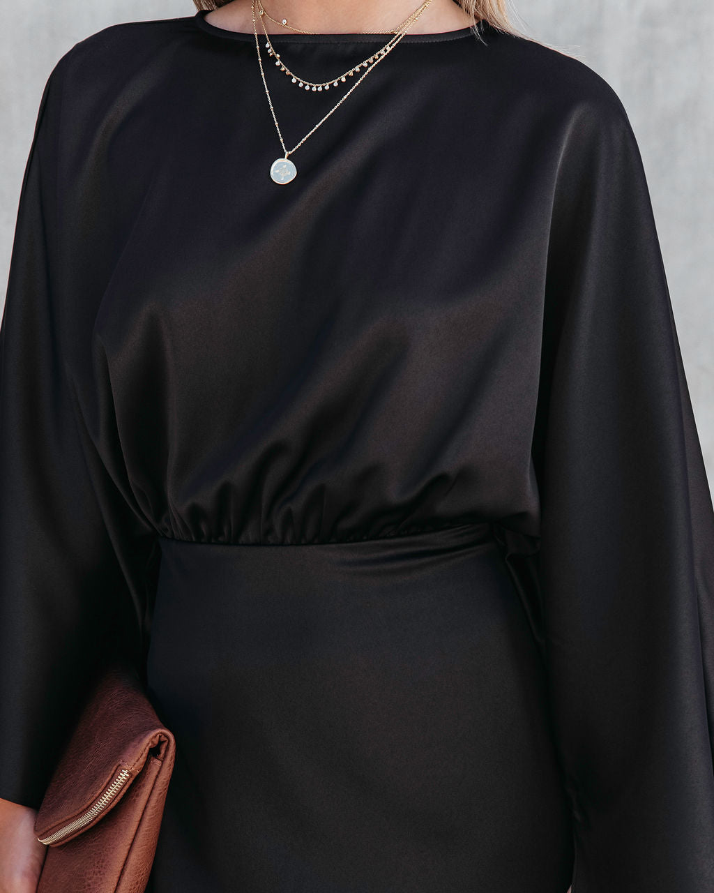 Ever Mine Satin Wide Sleeve Mini Dress - Black - Se7enfashion